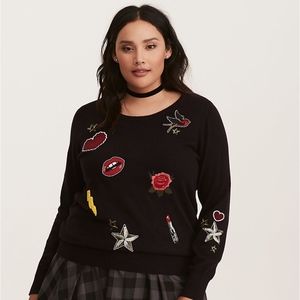 Torrid Black Sweater with Patches